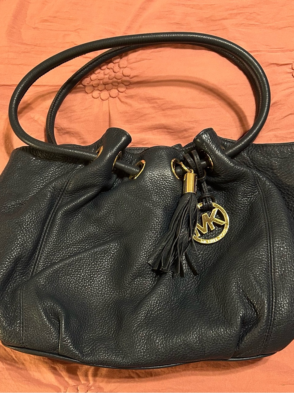 Michael Kors Navy Blue Leather Tassel Hobo Bag